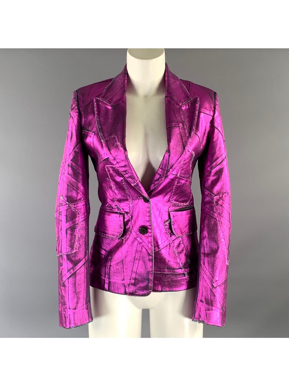 TOM FORD Size XS Pink Fuchsia Denim Metallic Peak Lapel Jacket Indoor Blazer
